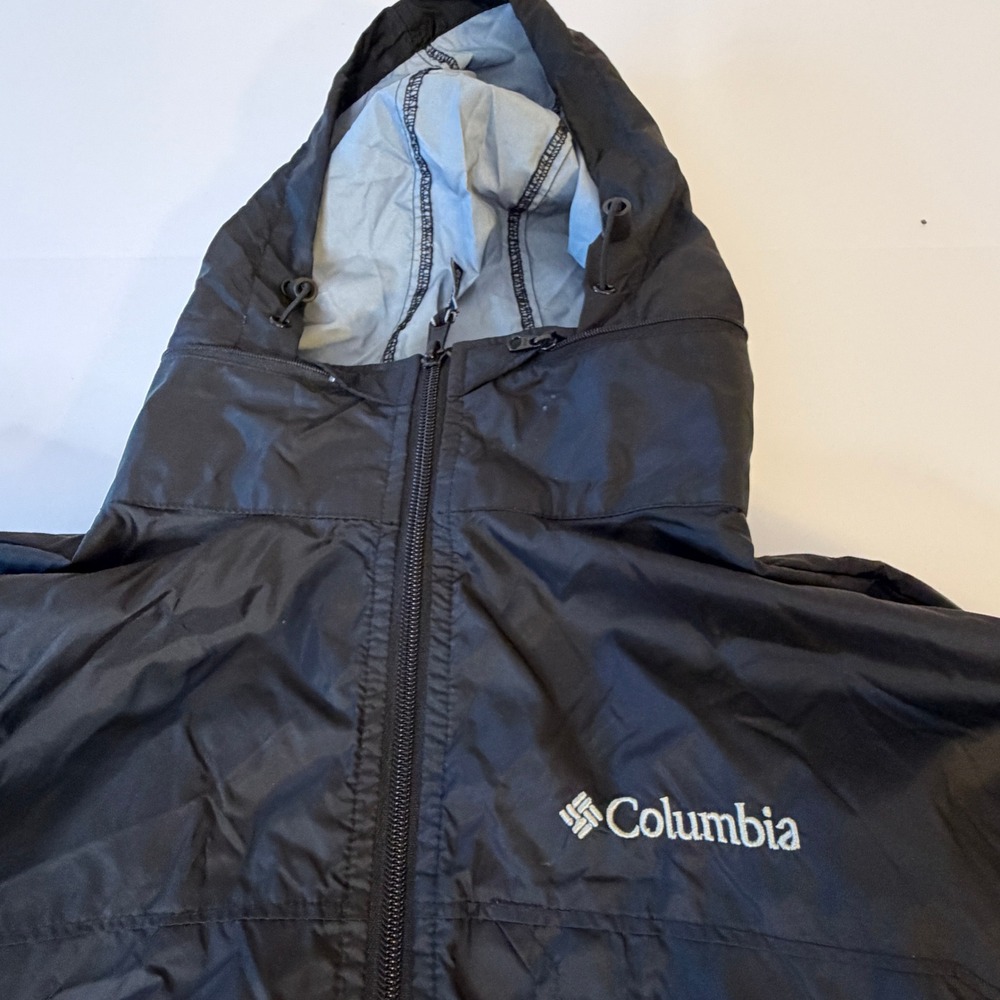 Columbia Mens Packable Windbreaker Jacket Black Hooded Full Zip Medium